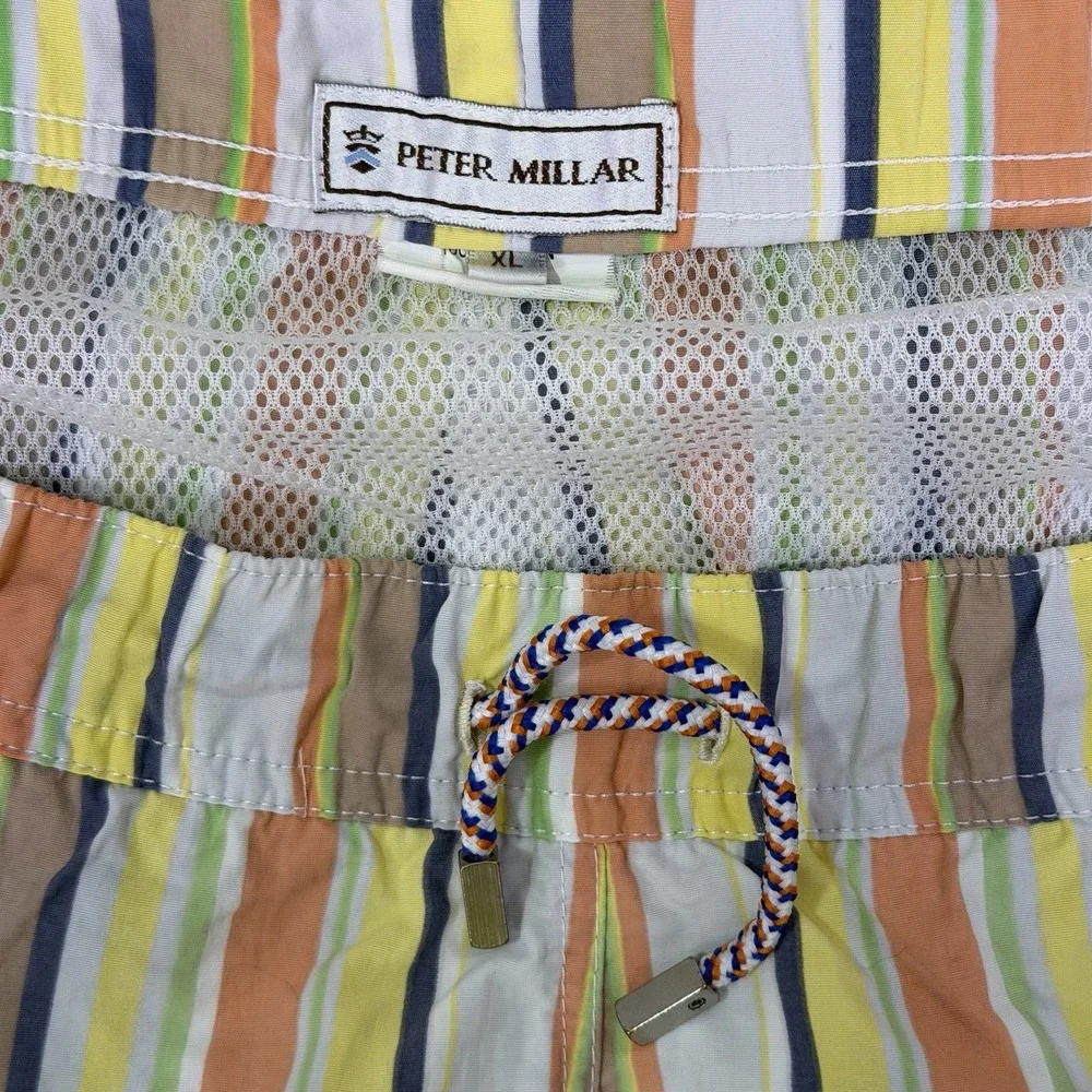 Peter Millar Swim Trunks Mens XL Multicolor Striped Mesh Lined Drawstring Summer